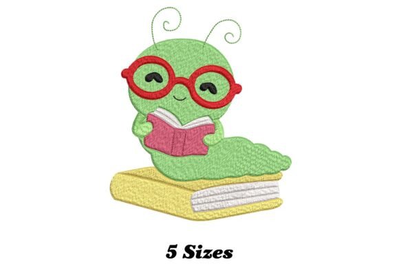 Funny Book Worm Embroidery Design